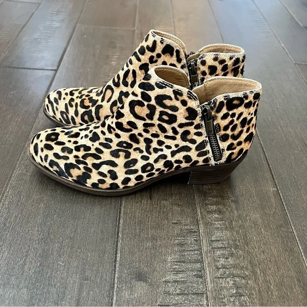Lucky Brand Burklee Animal Print Booties Ankle Boots Leopard 6.5